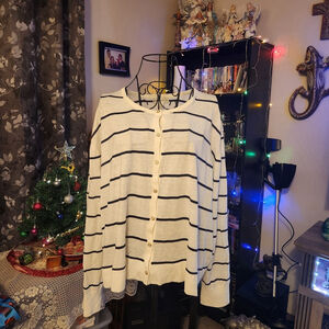 Ava & Viv Women's Cardigan - Cream and Black Stripes